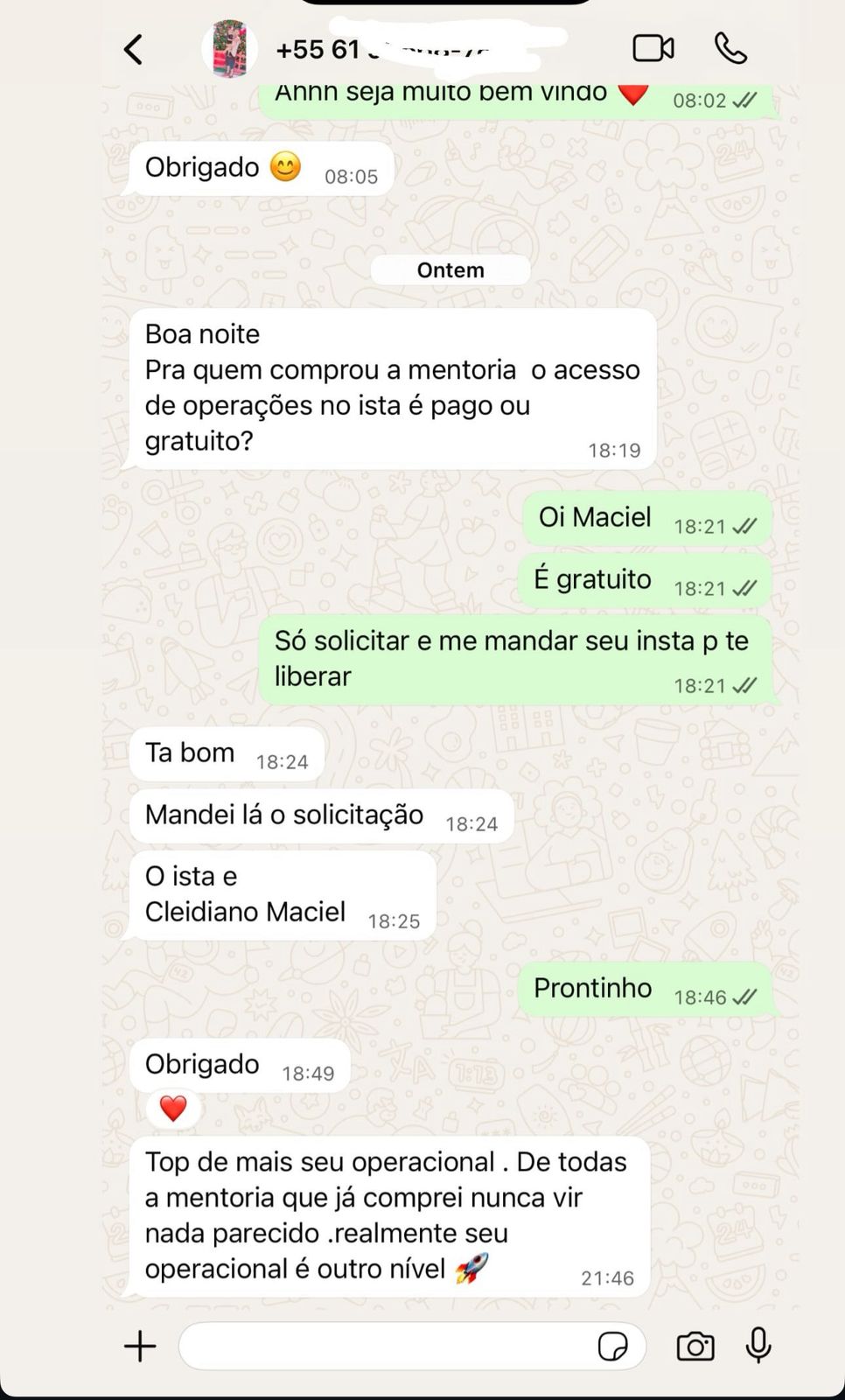 Depoimento de aluno sobre acesso gratuito ao Instagram