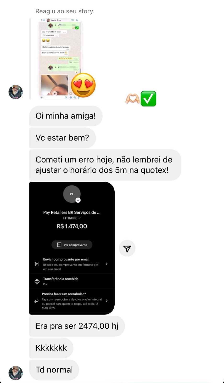 Depoimento com comprovante de R$ 1.474