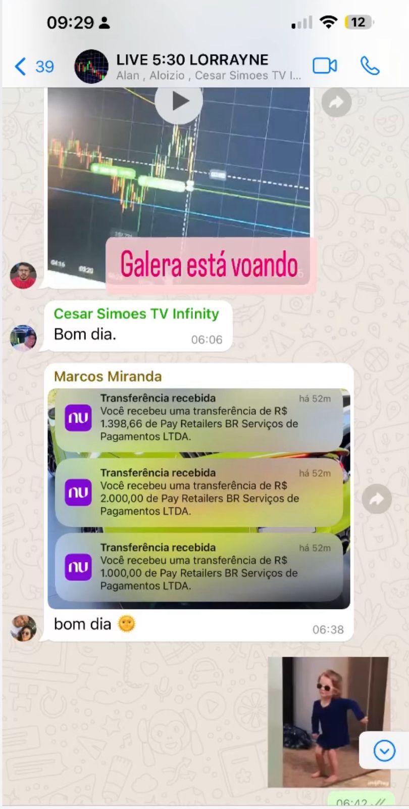 Depoimento com transferências de R$ 1.398, R$ 2.000 e R$ 1.000